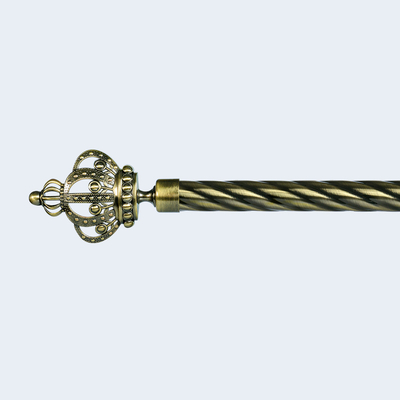 25mm Anti-Brass Aluminum Crown Finial Iron Twisted Pipe Curtain Rod Set With Accessories