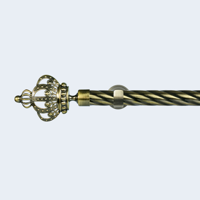 25mm Anti-Brass Aluminum Crown Finial Iron Twisted Pipe Curtain Rod Set With Accessories