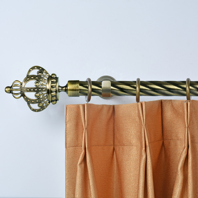 25mm Anti-Brass Aluminum Crown Finial Iron Twisted Pipe Curtain Rod Set With Accessories