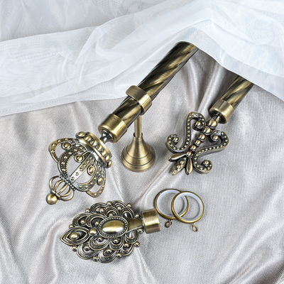 25mm Anti-Brass Aluminum Crown Finial Iron Twisted Pipe Curtain Rod Set With Accessories